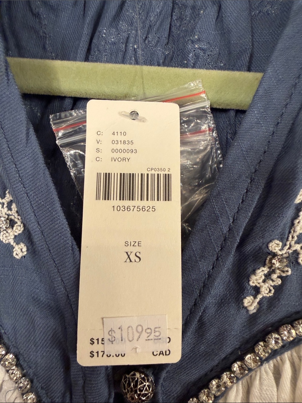 Pilcro White Blouse with Blue Embroidered Yoke - Picture 2 of 3
